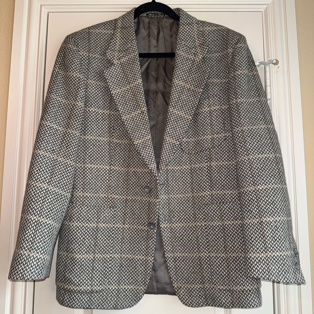 Valentino uomo wool gray/tan/beige tweed jacket size 39s,‎ oversize small